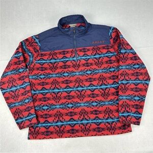 Ariat Sweatshirt Mens Large Red Aztec Western Fleece 1/4 Zip Basis 2.0 10041429